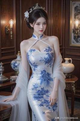 青花瓷美女(身穿青花瓷旗袍的美女，迷人身材，优雅大方，让人惊叹)