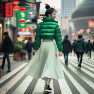 仙美女生背影(果然，穿羽绒服还是要配“裙子”，上身优雅高级，还有知性女人味)
